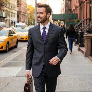 New 2026 Mens 2pc Solid Dark Grey Suit Set, Modern Fit